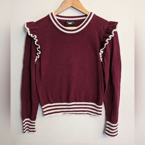 The Fifth Label Allegiance Red Ruffle Sweater Size L Varsity Stripe